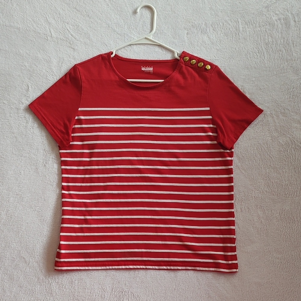 Red Striped T-Shirt with Button Detail